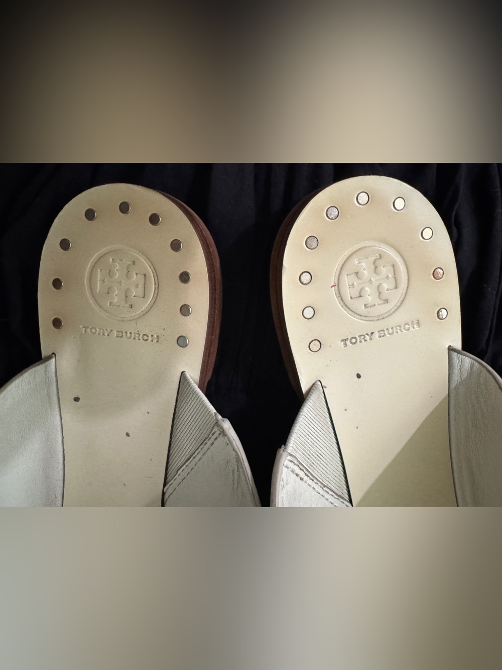 Tory Burch Ravello Studded White Leather Slide Sandals with Gold Hardware — 10 - Picture 3 of 7